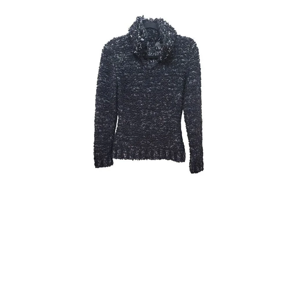 Oscar de‎ la Renta Sweater Womens S Black White Popcorn Knit Wool Blend Italy